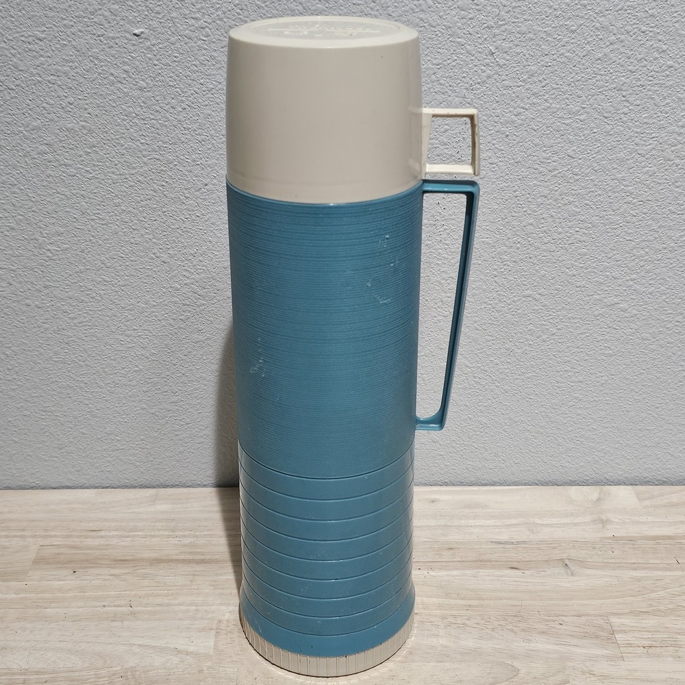 Vintage Thermos Bottle Quart Size 24F Aqua Blue King Seeley Thermos